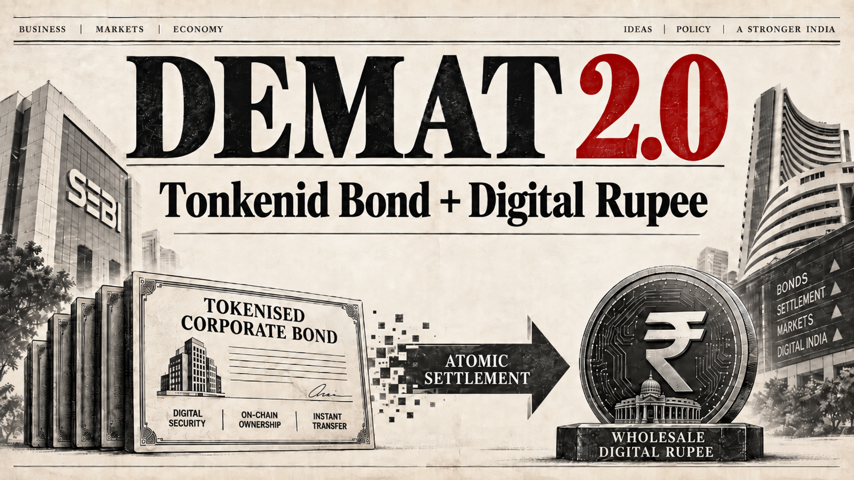 SEBI Demat 2.0 India explained with tokenised corporate bonds and digital rupee settlement